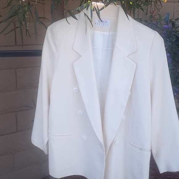 TALBOTS Petites Cream Ivory 100% Wool Blazer Double Breasted Suit jacket sz 12 ? - Picture 3 of 11